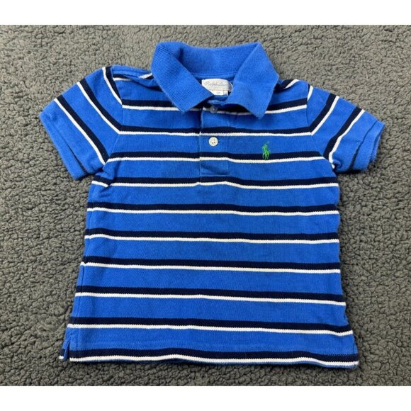 Ralph Lauren Baby Boys 18M Blue & White Striped Polo Shirt 100% Cotton - Picture 1 of 6